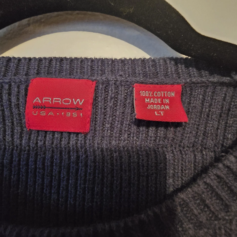 Vintage 90s Arrow Crew Neck Sweater Mens LG Tall Navy Grandpa Dad 3D Windowpane - Image 4 of 4