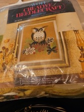 Owl Mid Century AVON Creative Needlecraft Crewel Embroidery Kit Picture 14x18