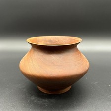 Vtg Carved Walnut Wood Vessel Vase Pot Turned by JM in 2000 5 inch