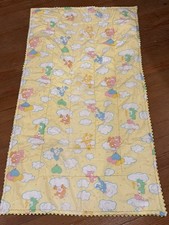 Vintage 1980s Care Bears baby Blanket Yellow With Bears 52x32