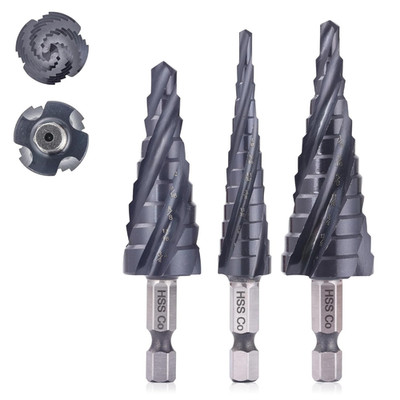 M35 Four Spiral Flute Cobalt Step Drill Bit Set 1/8''-7/8'', Industrial Grade W...