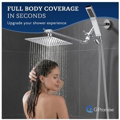 Metal 8'' Dual Square Shower Head Combo - Chrome