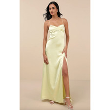 Lulus Stunning Example Light Yellow Satin Backless Maxi Dress Formal Small NWT