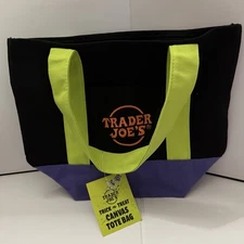 Limited Trader Joe's Mini Halloween Black Green Canvas Tote Bag - SHIPS NEXT DAY