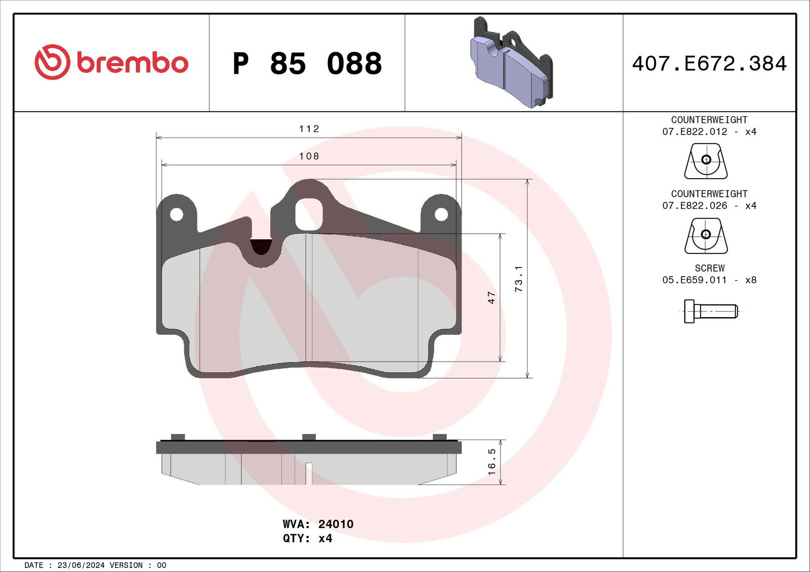 Bremsbelagsatz, Scheibenbremse P 85 088 BREMBO für AUDI PORSCHE - Bild 4