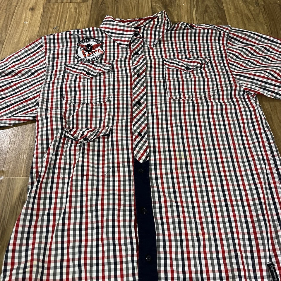 Akademiks Button up Shirt Men's 3XL Plaid Red Patch Logo Embroidered Y2K - Imagem 3 de 4