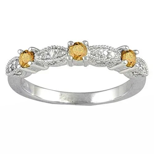 2Ct Round Cut Lab Created Citrine Women Wedding Ring 14K White Gold Plated