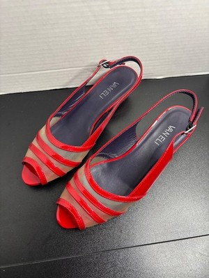 Vaneli  Womens Red Patent Leather and Mesh Slingback Heel Shoes Size 7.5M