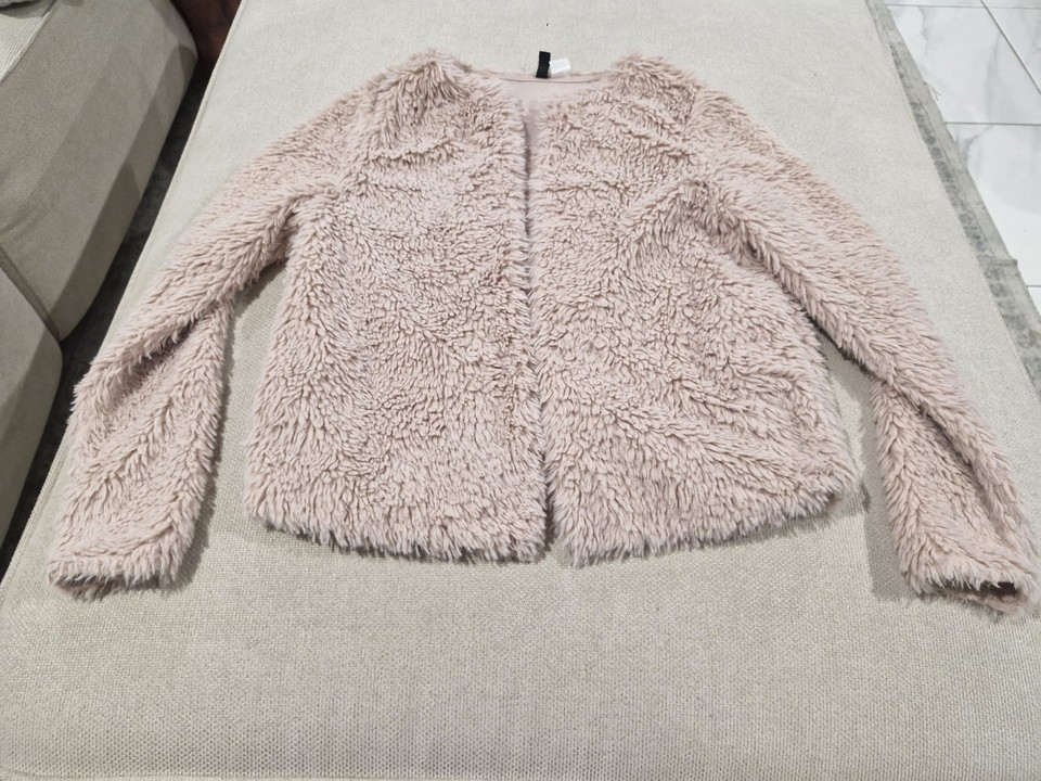 H&M Fluffy MID LENGTH  Jacket Size Eur 38 Coat Faux Fur Pink 