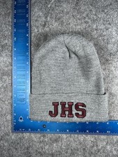 Yupoong Hat Beanie Mens One Size Gray Knit JHS Logo School Stretch Made In USA