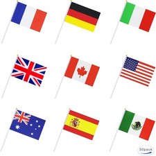 50 Countries International World Stick Flag,Hand Held Small Mini 50