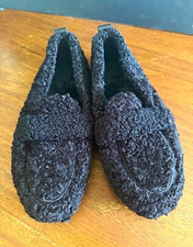 Women's Black Sherpa Fleece Loafer Slippers EU 40 US 9 Slip On Teddy Faux Fur