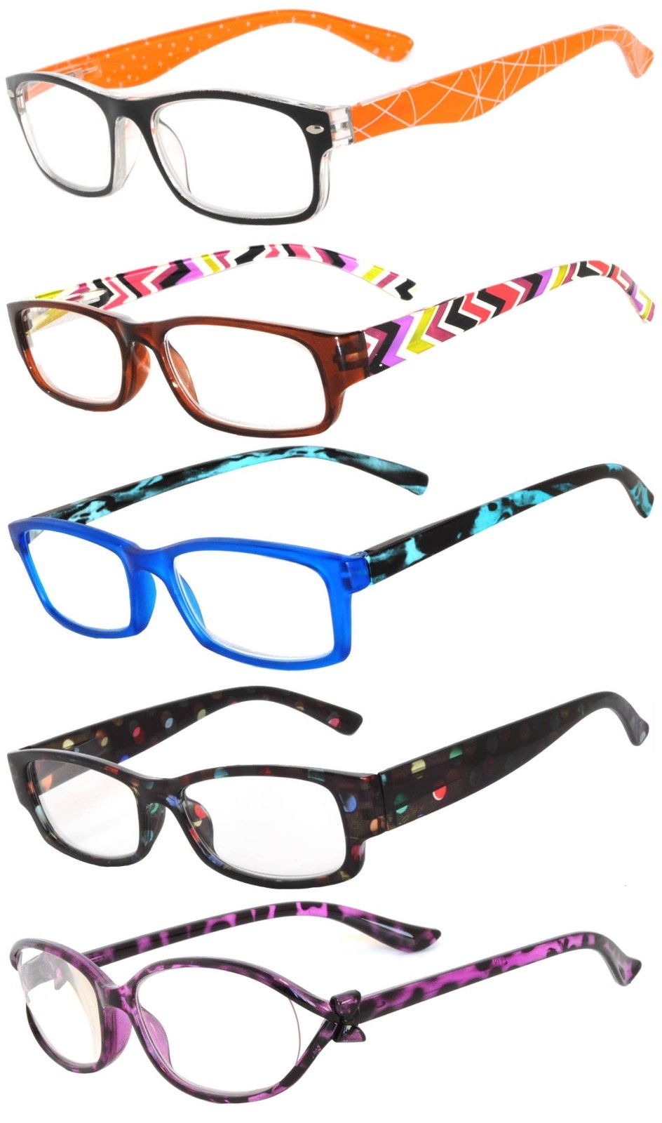 5 Pack Women's Reading Glasses - Assorted Color Readers - Liquidation Sale