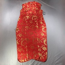 Laogudai Cheongsam Chinese Dress Womens XL Red Gold Silk Brocade Qipao