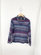 Eddie Bauer M Blue Red Geometric Long Sleeve Fleece 1/4 Zip Pullover Medium