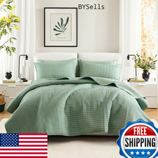 Comfort Spaces Kienna Sage Green Quilt Set - Double Sided Stitching, All-Season