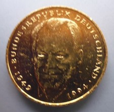 2 DM Mark Willy Brandt BRD Deutschland 1994 J - vergoldet