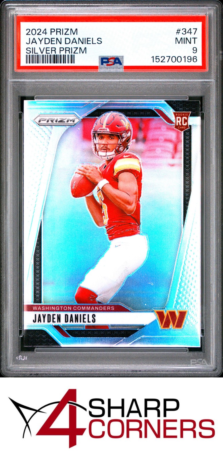 2024 PANINI PRIZM SILVER PRIZM #347 JAYDEN DANIELS RC COMMANDERS PSA 9