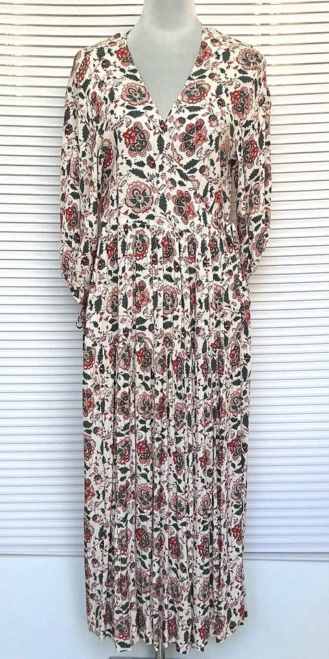 Ceres Life Floral Wrap Maxi Dress Size S M Boho Tiered Pockets Viscose 3/4Sleeve