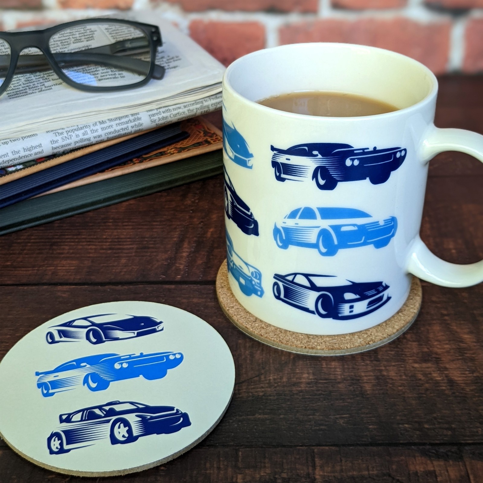 Car Mug & Coaster Gift Set 320ml Coffee Mug Gift for Car Enthusiasts