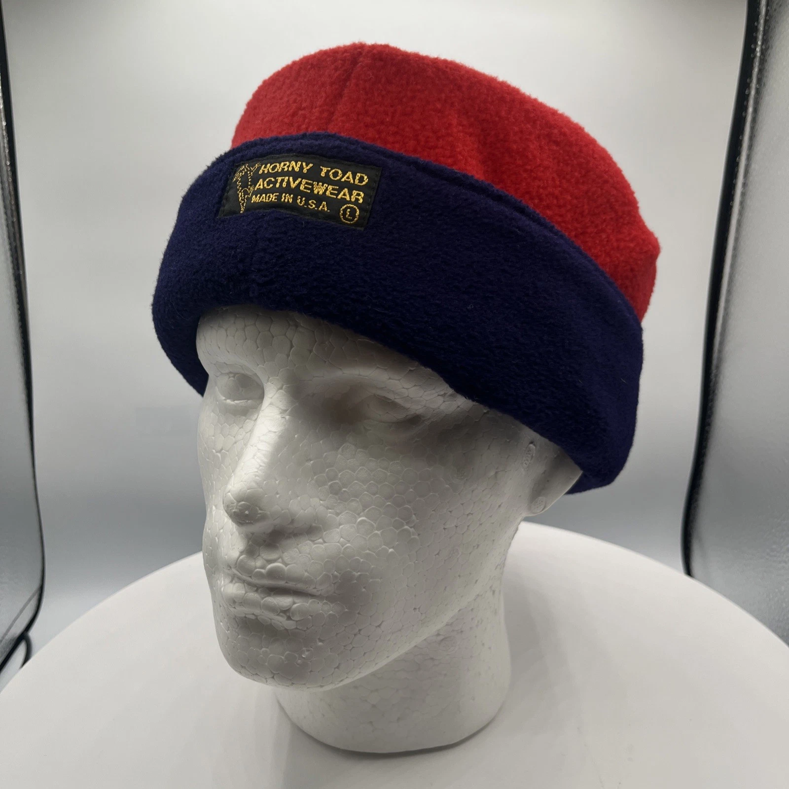Vintage Horny Toad Activewear Reversable Red Fleece Cap Winter Hat Sz L USA