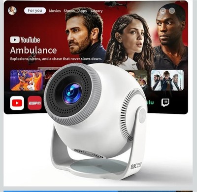 Mini Beamer mit WiFi 6, Bluetooth 5.4, Android 14 OS, Unterstützung 1080P 4K, 270°