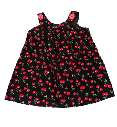 Vintage 18mo Baby Girl Cherry Cotton Dress Red Cherries