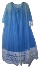 Vintage 60s Chiffon Peignoir - Nightgown Robe Set Blue Sz S