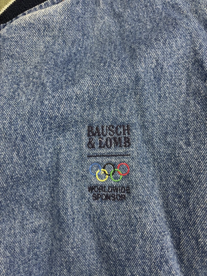 Chaqueta De Colección Bausch & Lomb Para Hombre Grande Azul Denim Patrocinador Olímpico Universidad Años 90 Foto 2 de 4