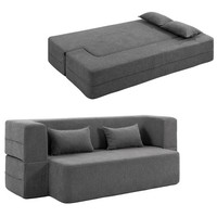 2-Sitzer-Schlafsofa Aus Schaumstoff Mit Breiten Armlehnen, 2 Kissen, Grau