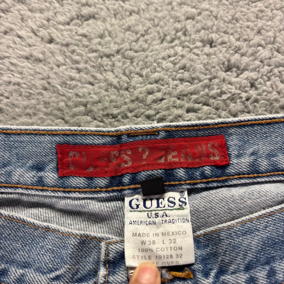 Vintage Guess Jeans Mens 38x32 Blue Light Wash Carpenter Relaxed Baggy Denim - Image 3 of 4