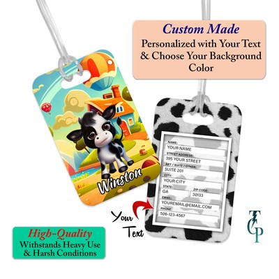Personalized Baggage Tag Baby Cow Nursery Art Design Suitcase Luggage Lunch box