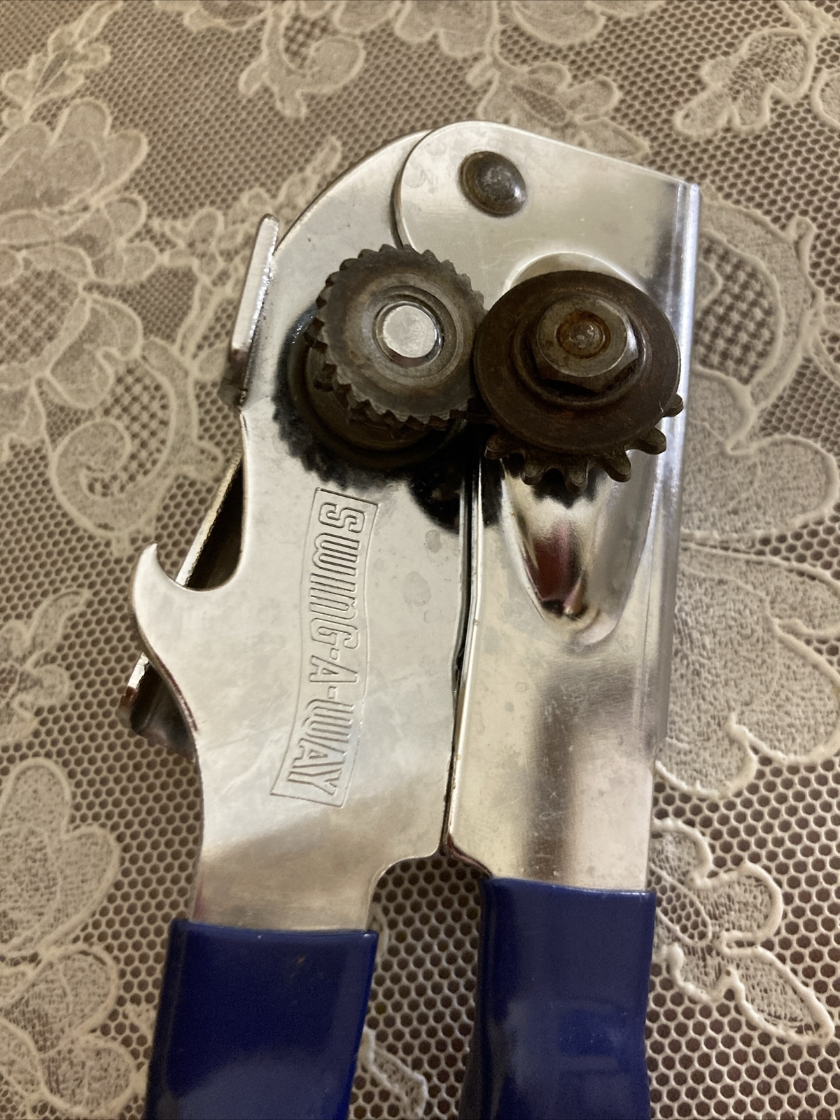 Swing Away Can Opener Navy Grips 7” SwingAWay Vintage 80s Made In USA