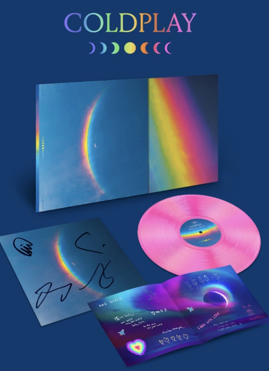 COLDPLAY MOON MUSIC SIGNED ART CARD TRANSLUCENT PINK ECO