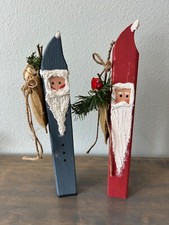 Handmade Painted Wood Santa Claus Figurines Christmas Decor Set 2