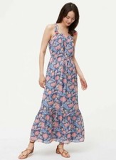 LOFT BLUE WILDFLOWER TASSEL CRISS-CROSS BACK BOHO MAXI DRESS SIZE: M NWT