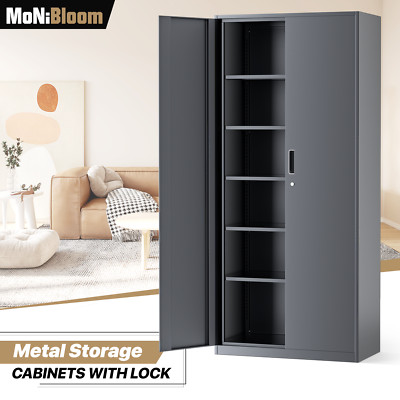 6 Tier Metal Storage Cabinet 71''Garage Cabinets 6 Adjustable Shelves w/Lock Door