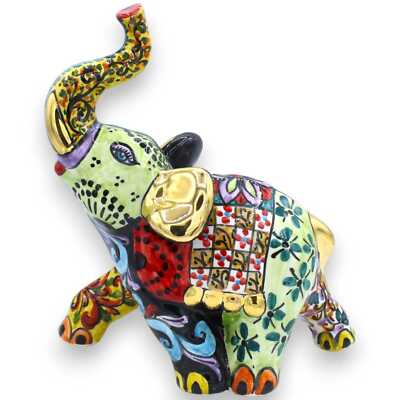 Elefant Glücksbringer Keramik Caltagirone, H 30 CM Ca. Serie Elite Gold, Gu