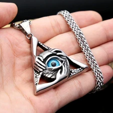 Evil Eye Mens Necklace Stainless Steel Pendant Hand Devil Pendant for Men 24''