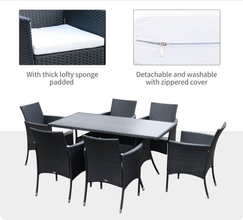 6 Seater Garden Furniture Set Dining Table And 6 Chairs Outdoor Patio Black - Picture 3 of 7