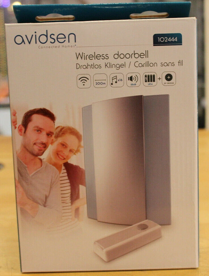 Avidsen Wireless Türklingel - 200 m - 16 Töne - silber - Neu 