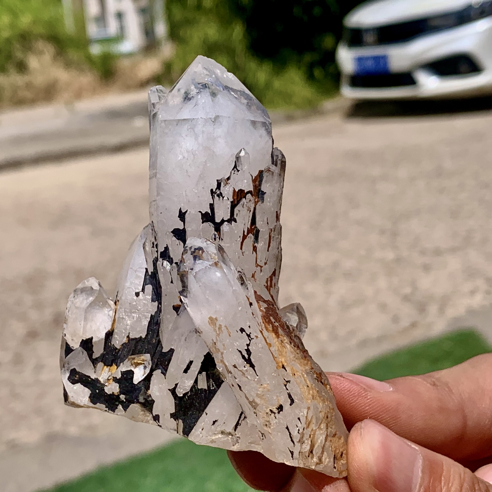 157G Natural White Crystal Cluster on Black Mineral Mud Specimen