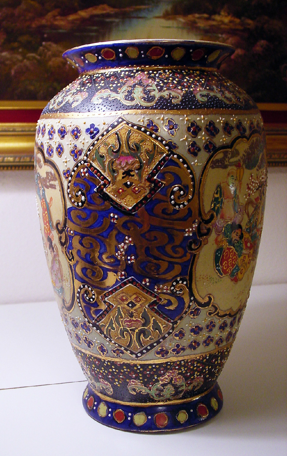 12” Gold Gilt Hand Painted Satsuma Oriental Vase eBay