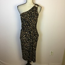 Michael Kors One Shoulder Sheath Dress Size 4 Womans Brown Animal Print Party