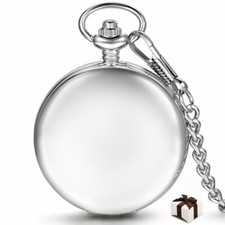 Polished Pocket Watch Mechanical Steampunk Skeleton Retro Chain for Men with Box