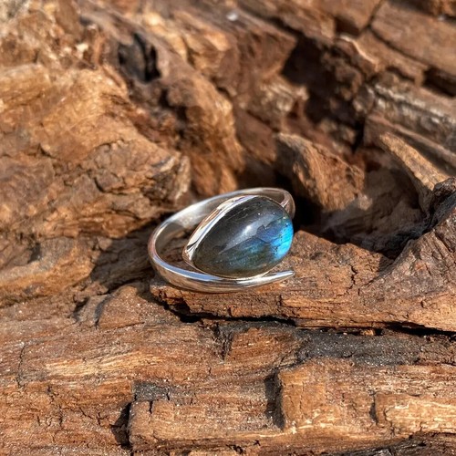 925 Sterling Solid Silver Labradorite Pear Ring Gemstone Statement Ring - Picture 11 of 12