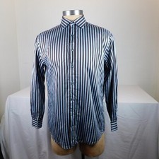 BCBG Maxazria Men Blue Black Striped Dress Shirt Long Sleeve Size L 16 32/33