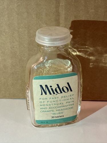 Vintage Midol Medication Pill Bottle Menstrual Period Tablet Bayer Brand