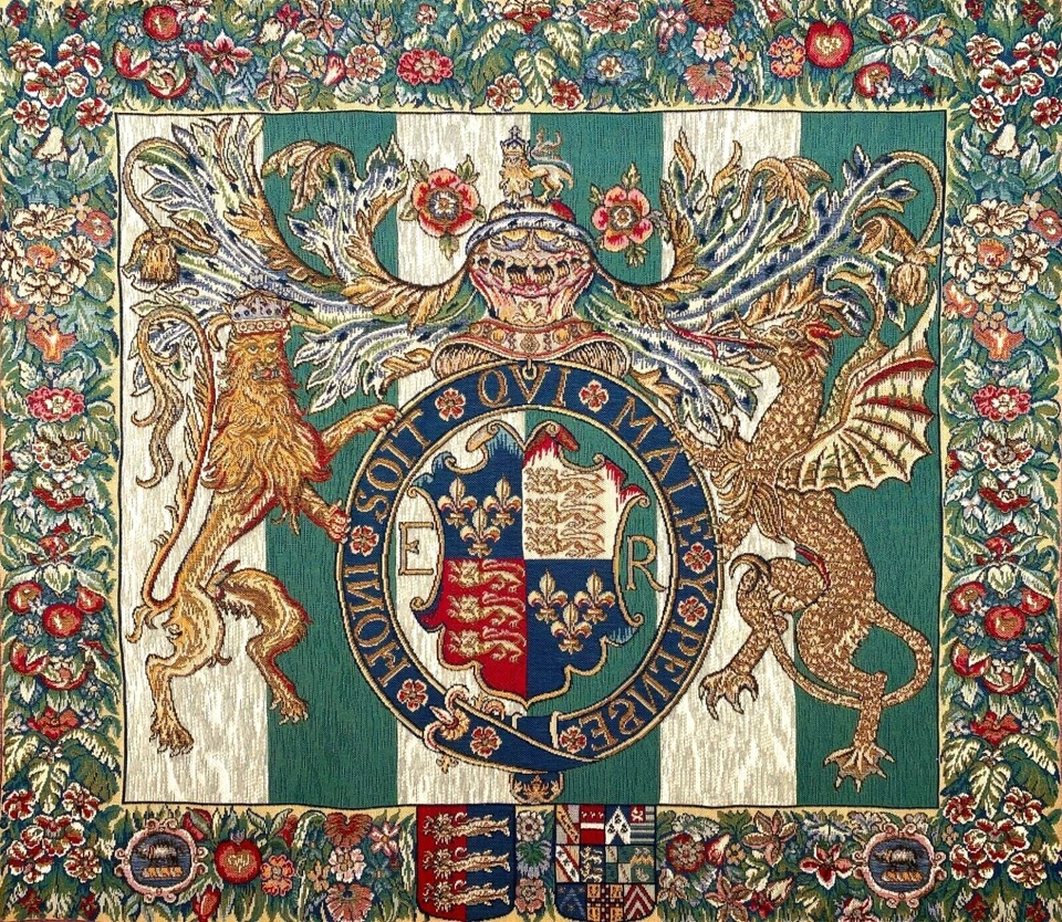 16TH CENTURY ROYAL ARMS OF ENGLAND LINED 32" 81CM X 70CM BELGIAN TAPESTRY, 13997 - Image 2 of 4