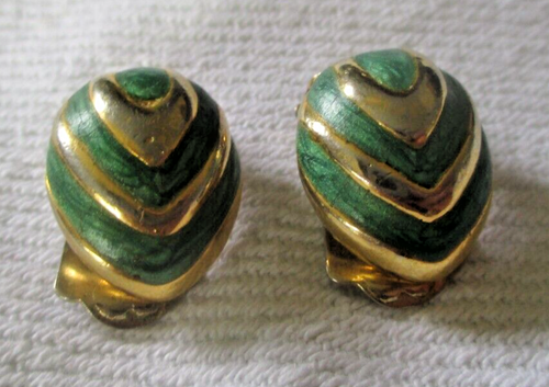 Boucles D'oreilles Vintage Clips Or Et Perles Bleues - Bijou Ancien 3282